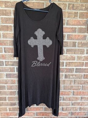 Pure Collection Black Asymmetrical Dress with Rhinestone Cross